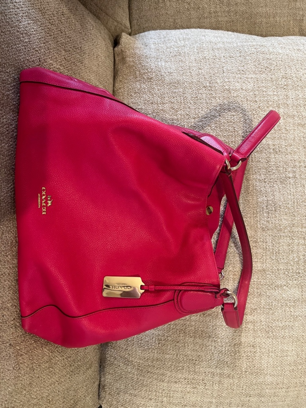 Coach Pebbled Leather Edie Hobo Bag - Fuchsia Pink
